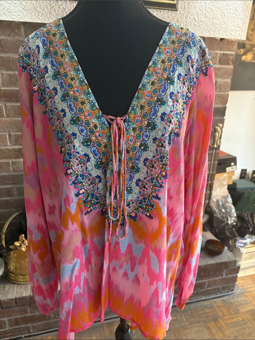 Camilla Pink Multi Floral Embellished V-Neck Blouse